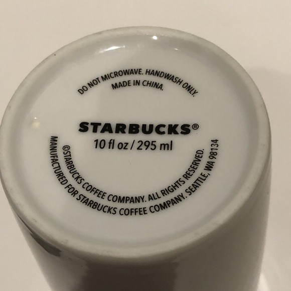 Starbucks Travel Mug 10 Oz White Green Ceramic Cup Lid 2014 - Picture 2 of 6